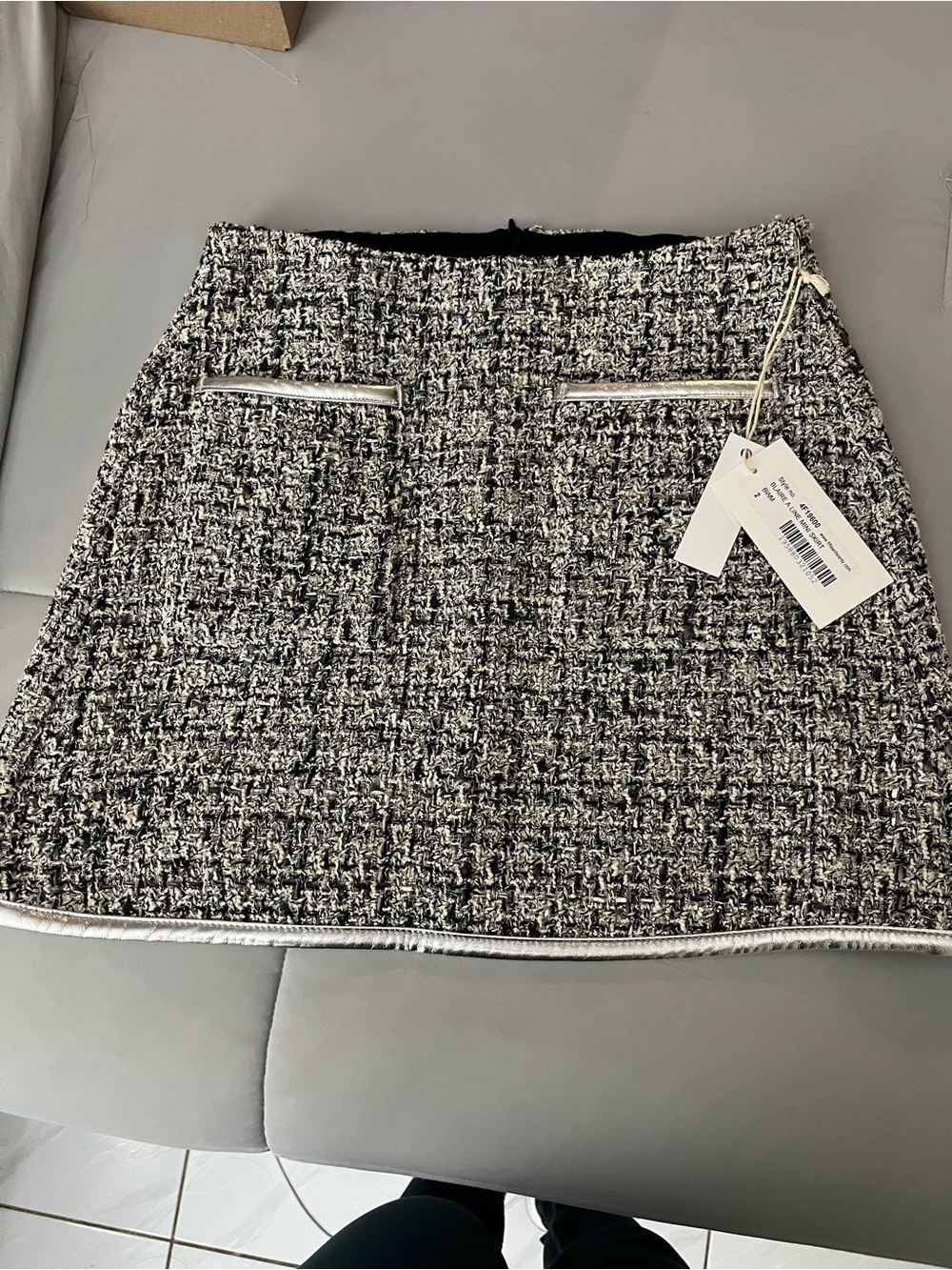 Fifteen Twenty Black & White Tweed Mini Skirt with Zip Trim